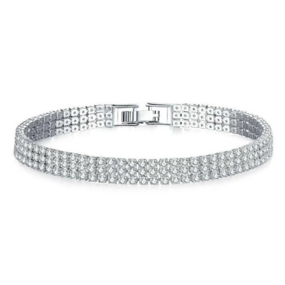 14K White Gold 5ct Diamond Tennis Bracelet Womens 3 Row Three 5 cts Diamonds ct - Picture 2 of 5